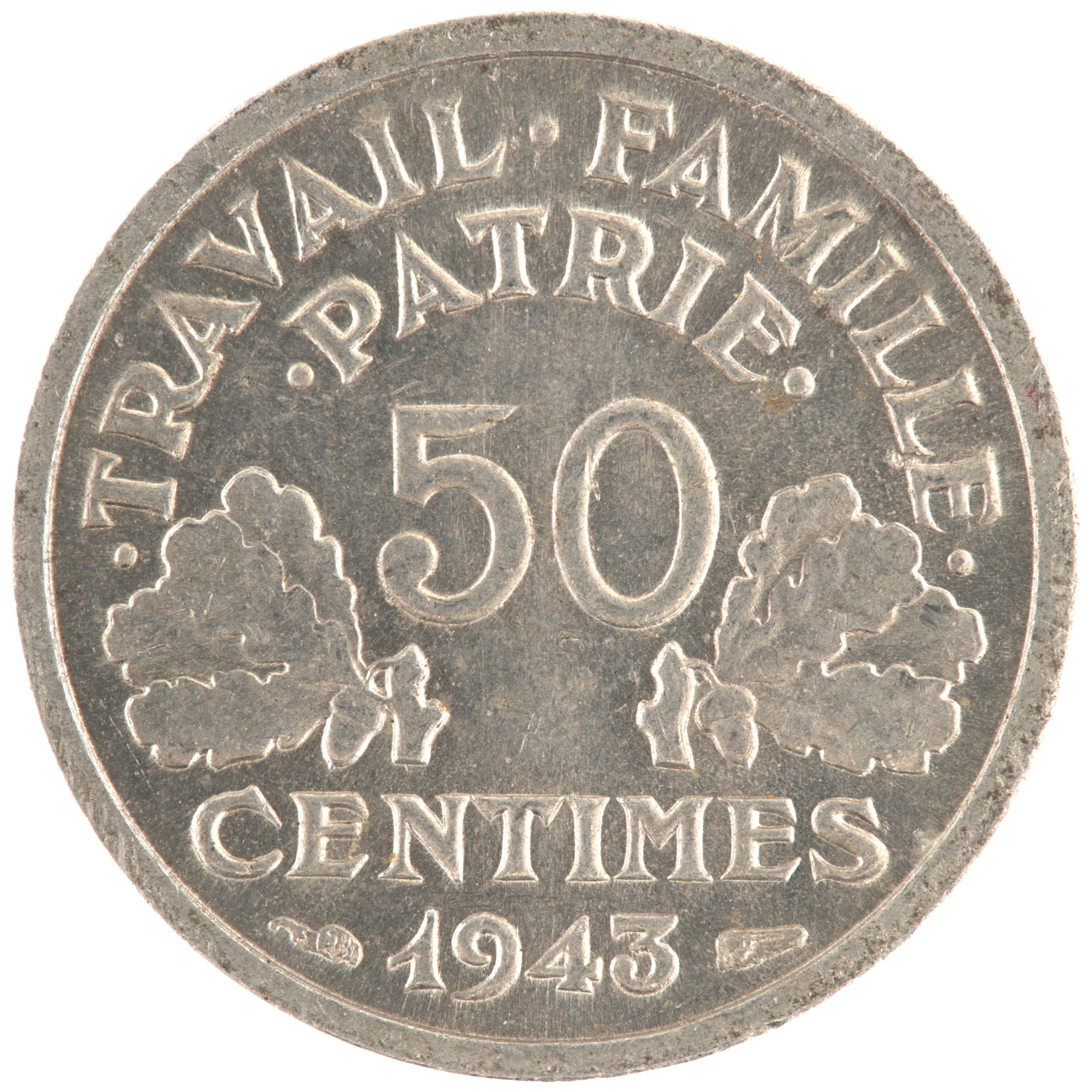 France - Pièce 50 Centimes 1943 aluminium - Francisque, légère