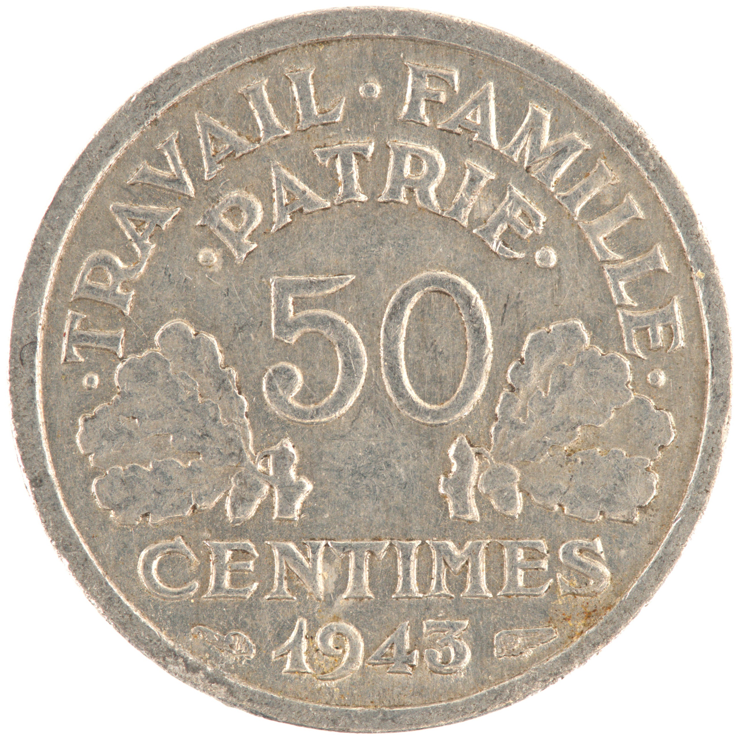 France - Pièce 50 Centimes 1943 aluminium - Francisque, légère