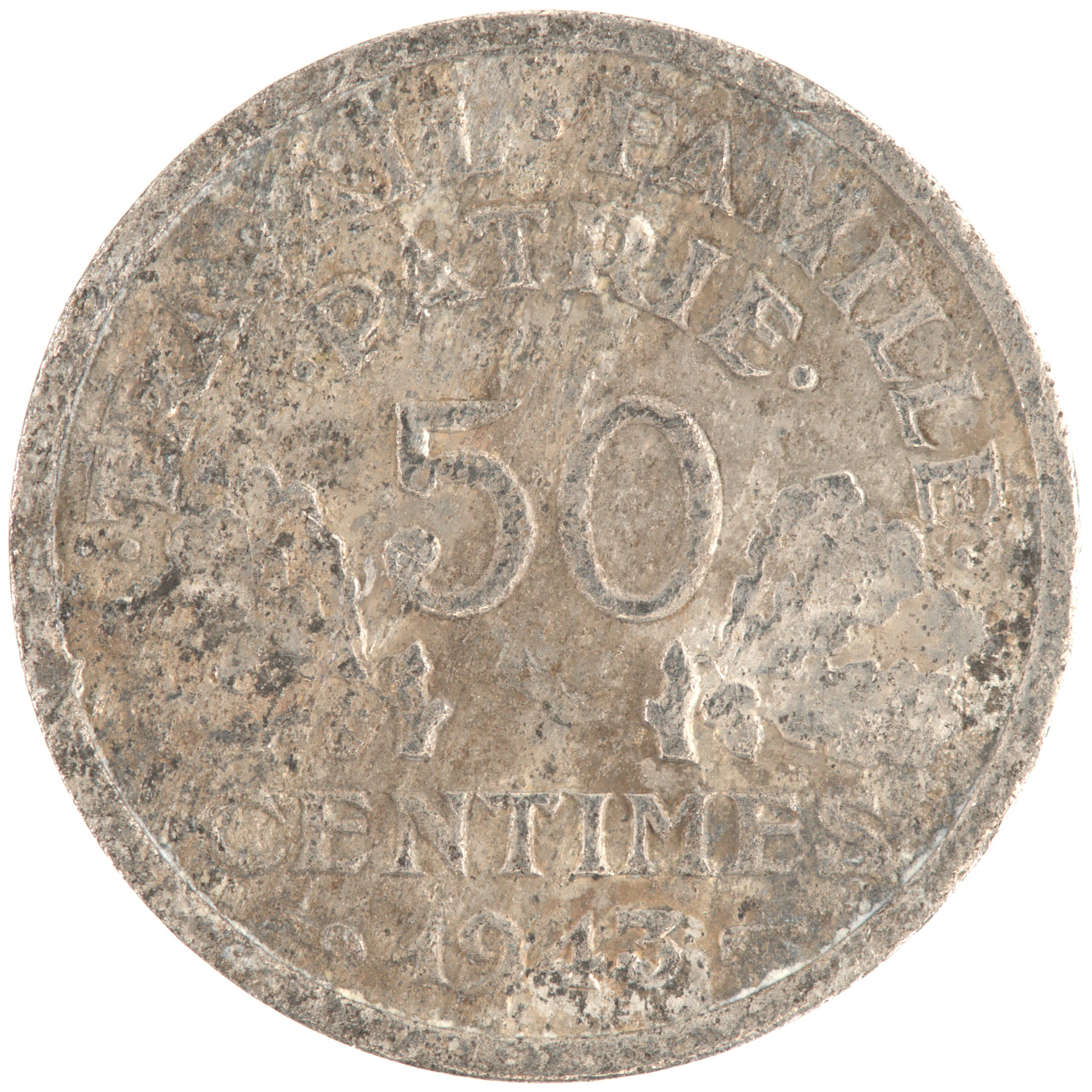France - Pièce 50 Centimes 1943 aluminium - Francisque, légère