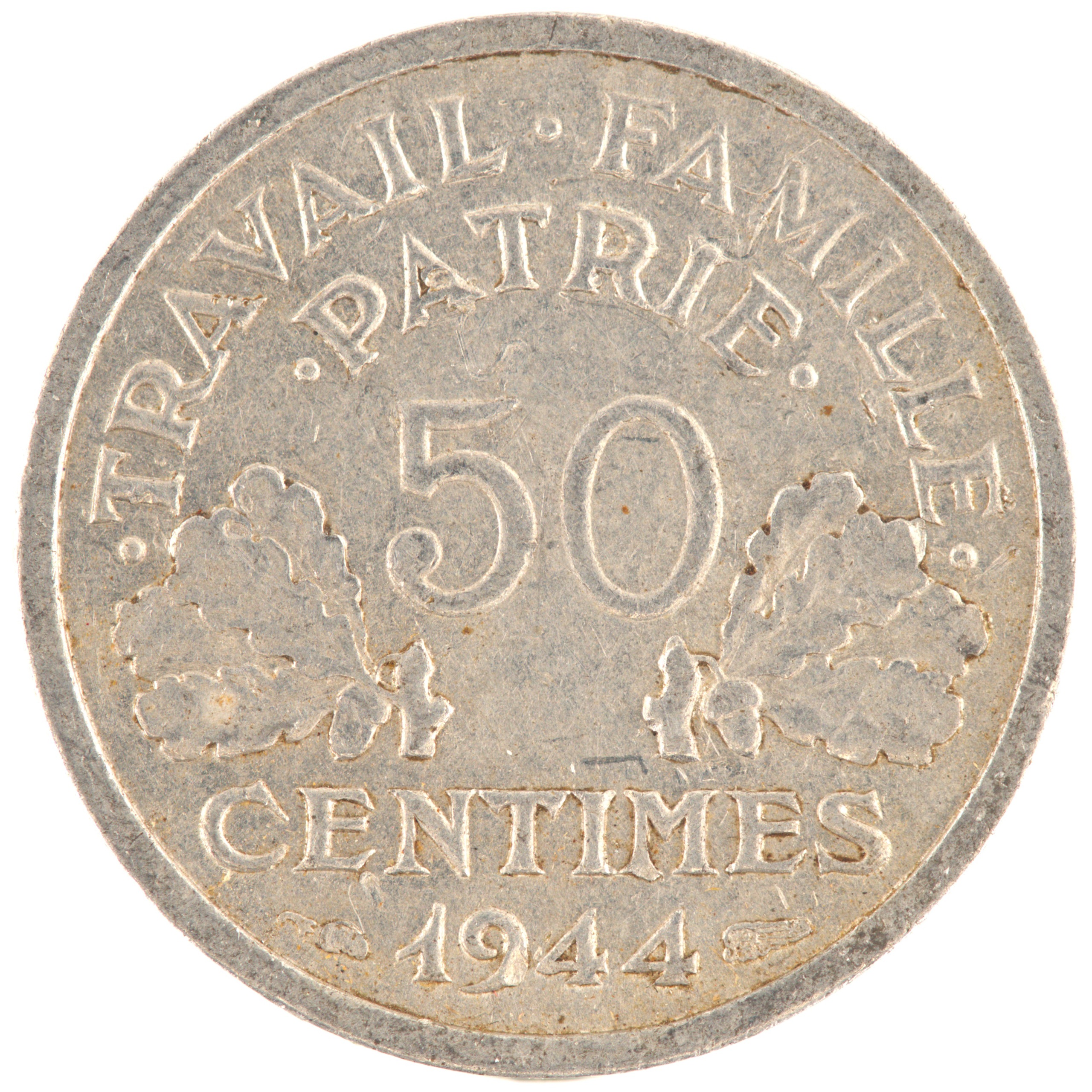 France - Pièce 50 Centimes 1944 aluminium - Francisque, légère