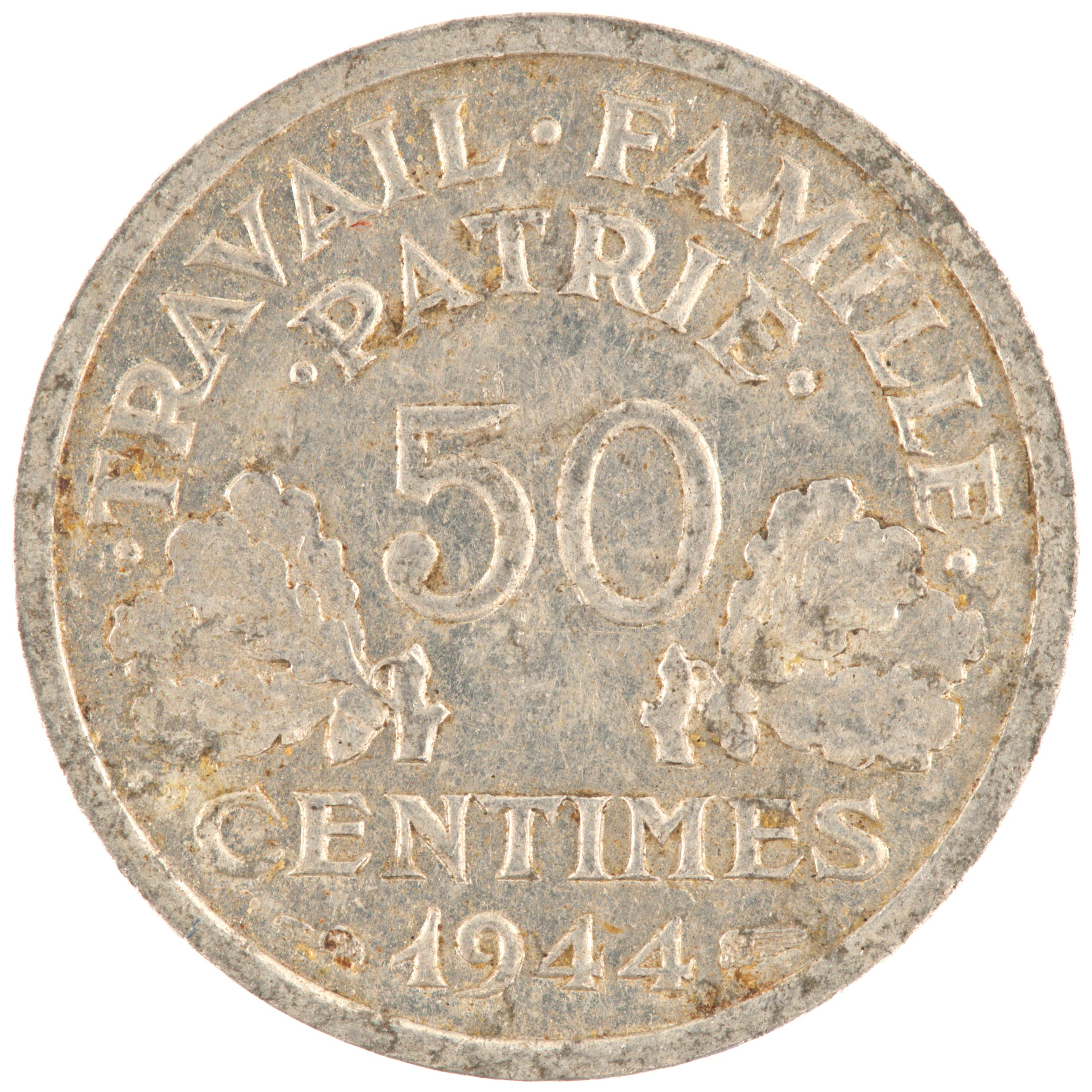 France - Pièce 50 Centimes 1944 B aluminium - Francisque, légère