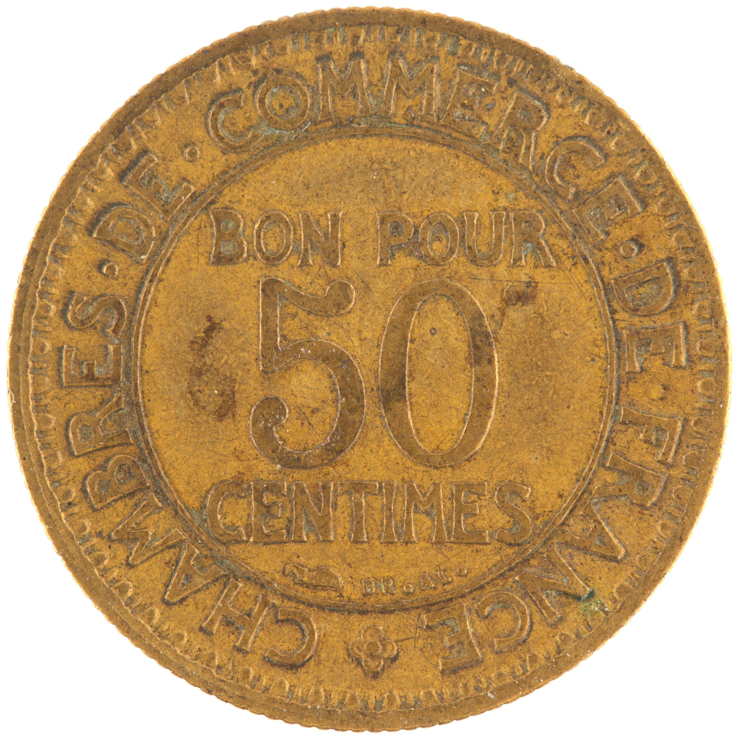 France - Pièce Bon pour 50 Centimes 1921 bronze-aluminium - Chambres de Commerce (abréviation IN .) – Image 2