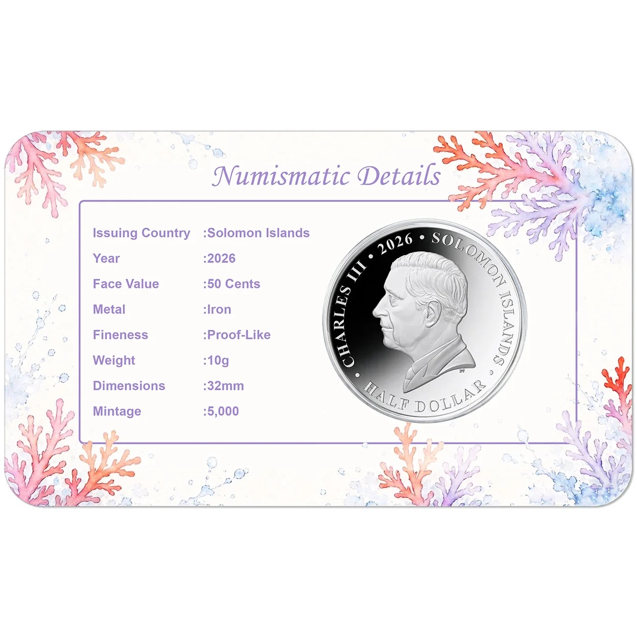 Iles Salomon - Pièce Half Dollar 2026 fer BE - Tortue marine – Image 2