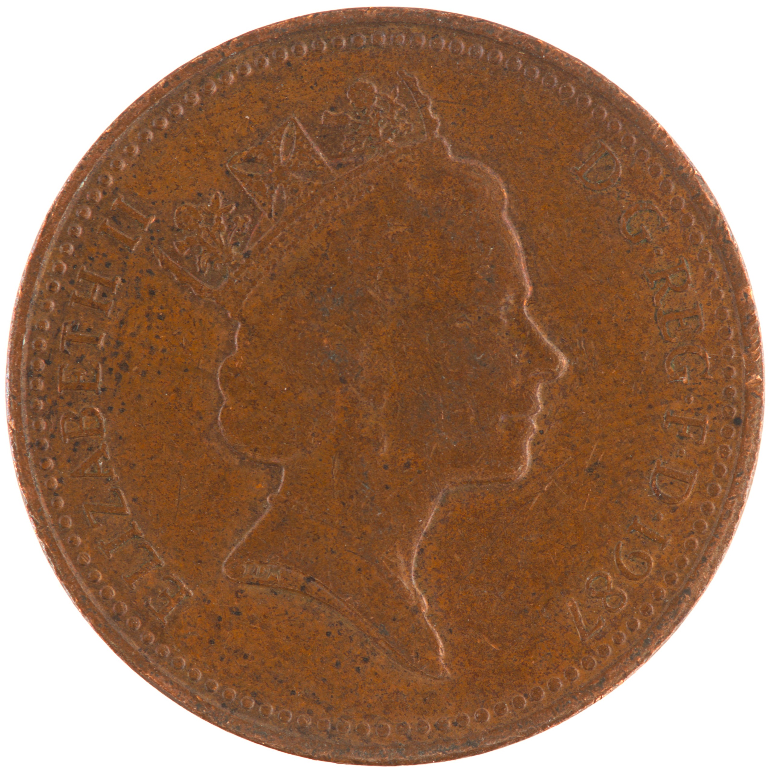 Royaume-Uni - Pièce 1 Penny 1987 bronze - Elisabeth II / Herse Couronnée