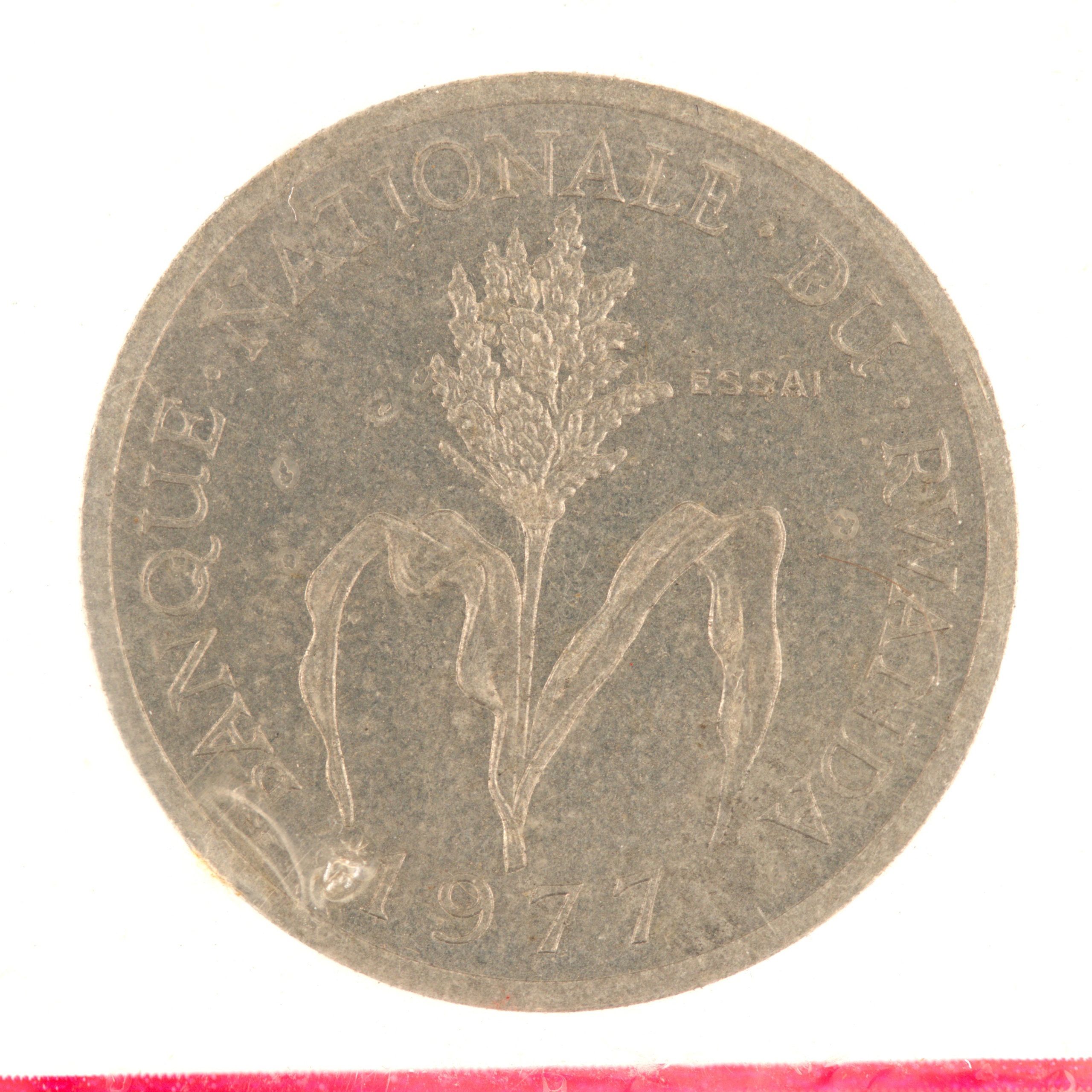 Rwanda - Pièce essai 1 Franc 1977 aluminium - Mil / Armoiries – Image 5